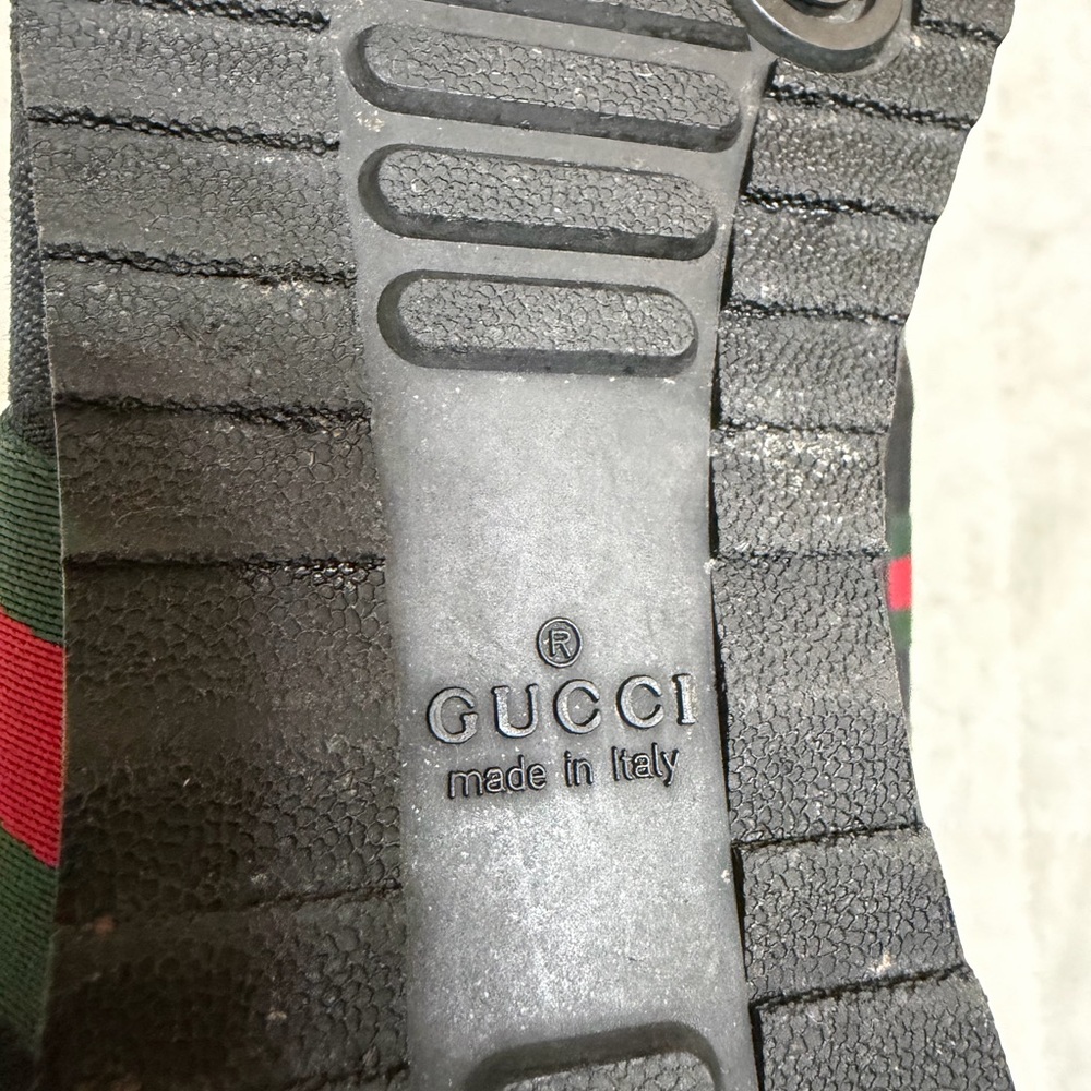 Gucci Ace Black Leather Canvas Signature Red Stripe Low Tennis Sneakers 10.5 - Picture 14 of 16